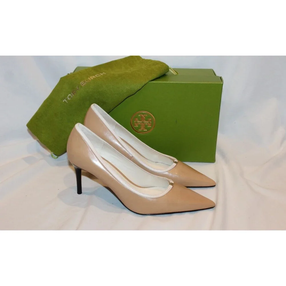 Tory Burch Women's Double T Buckle Pump 80mm Desert Mist/Cream Sz 7.5 $325